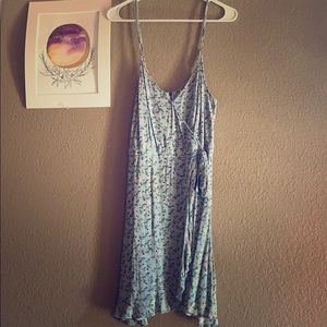 Blue floral wrap dress